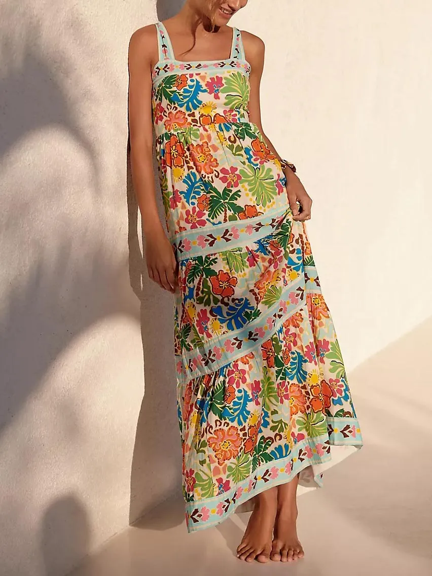 Exquisite Floral Print Layered Midi Dress