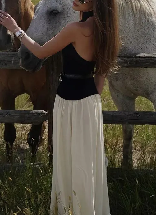 Patchwork Backless Slim-Fit Dress