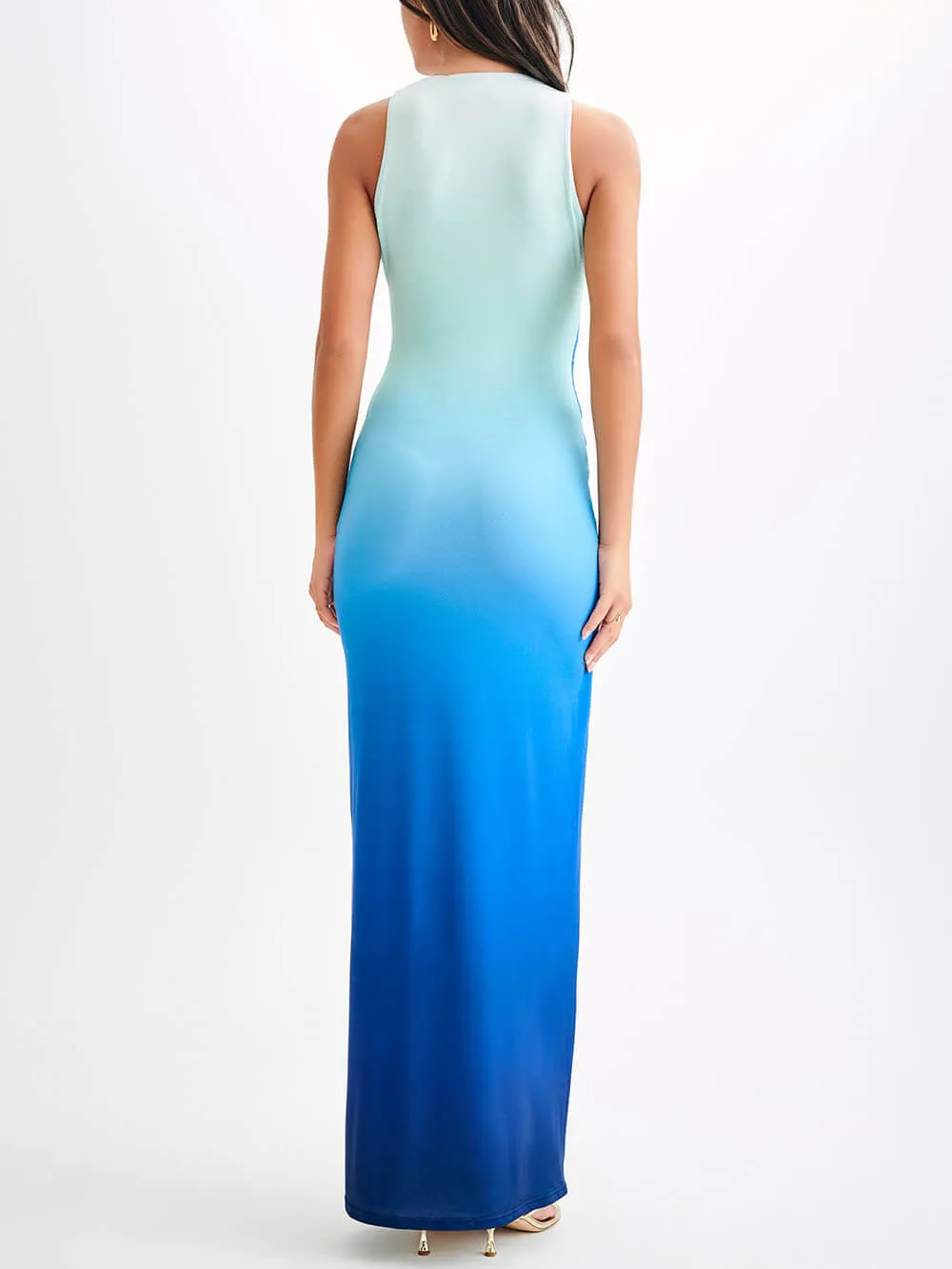 Elegant And Stylish Draped Tight Gradient Print Maxi Dress