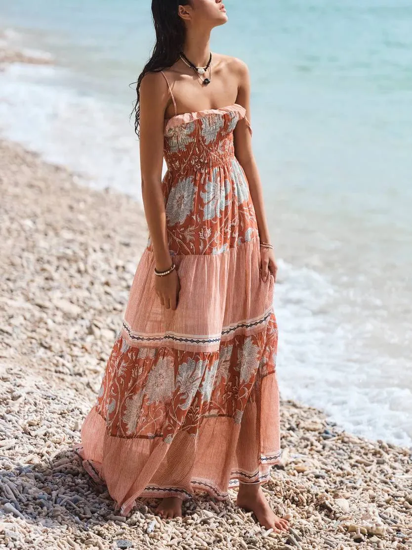 Vacation Style Floral-Print Suspender Dress