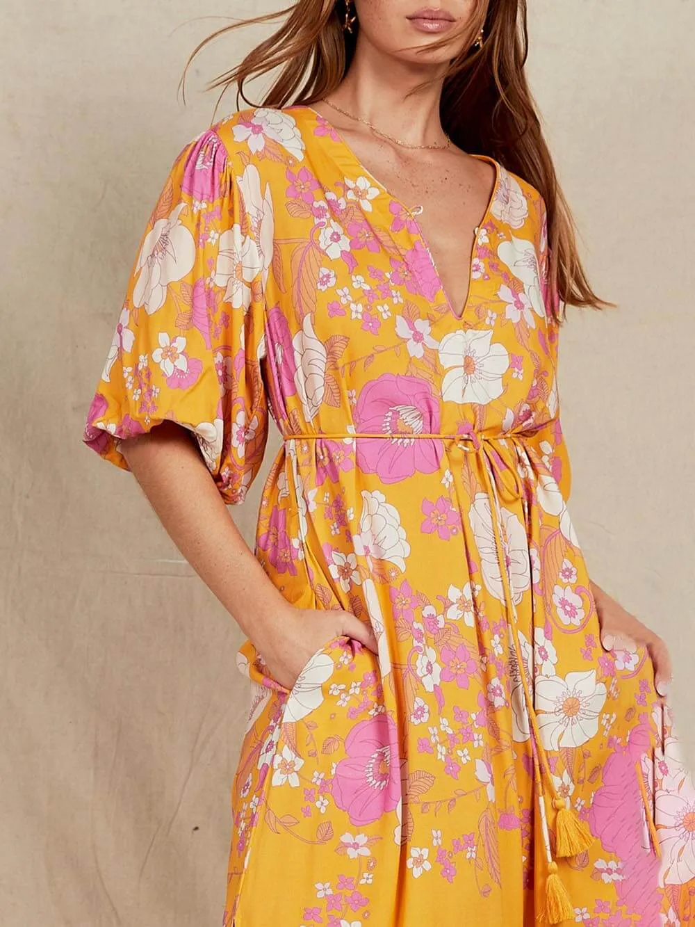 Unique Hera Puff Sleeve Gypsy Maxi Dress