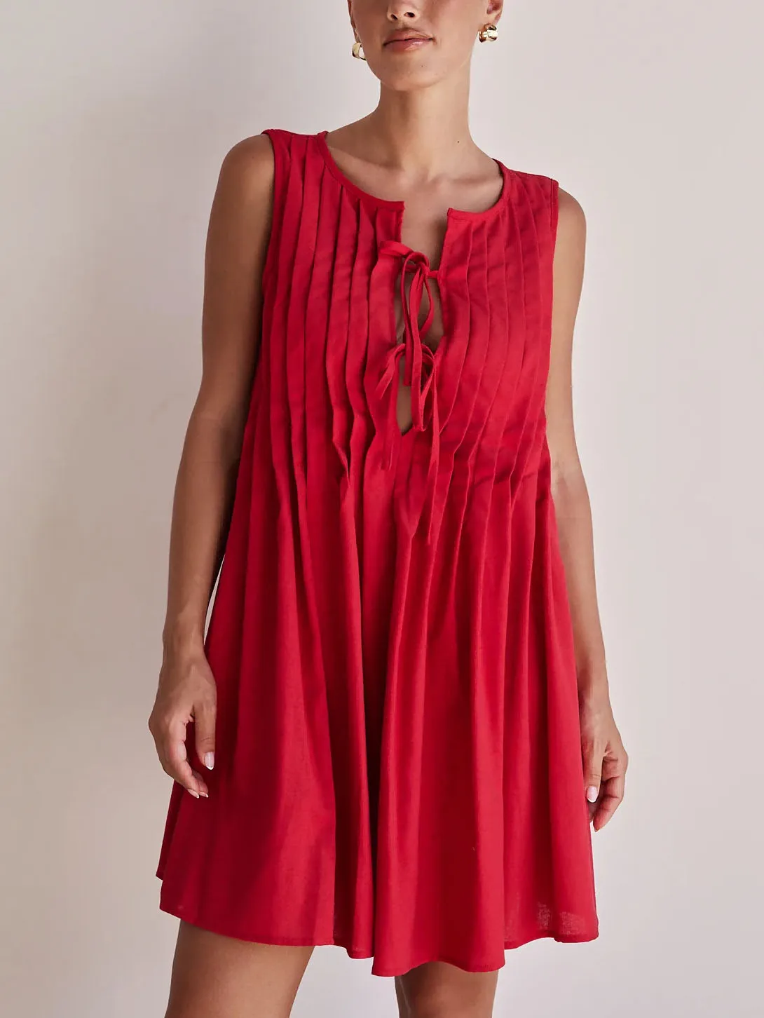 Casual V-neck Tie-strap Sleeveless Mini Dress