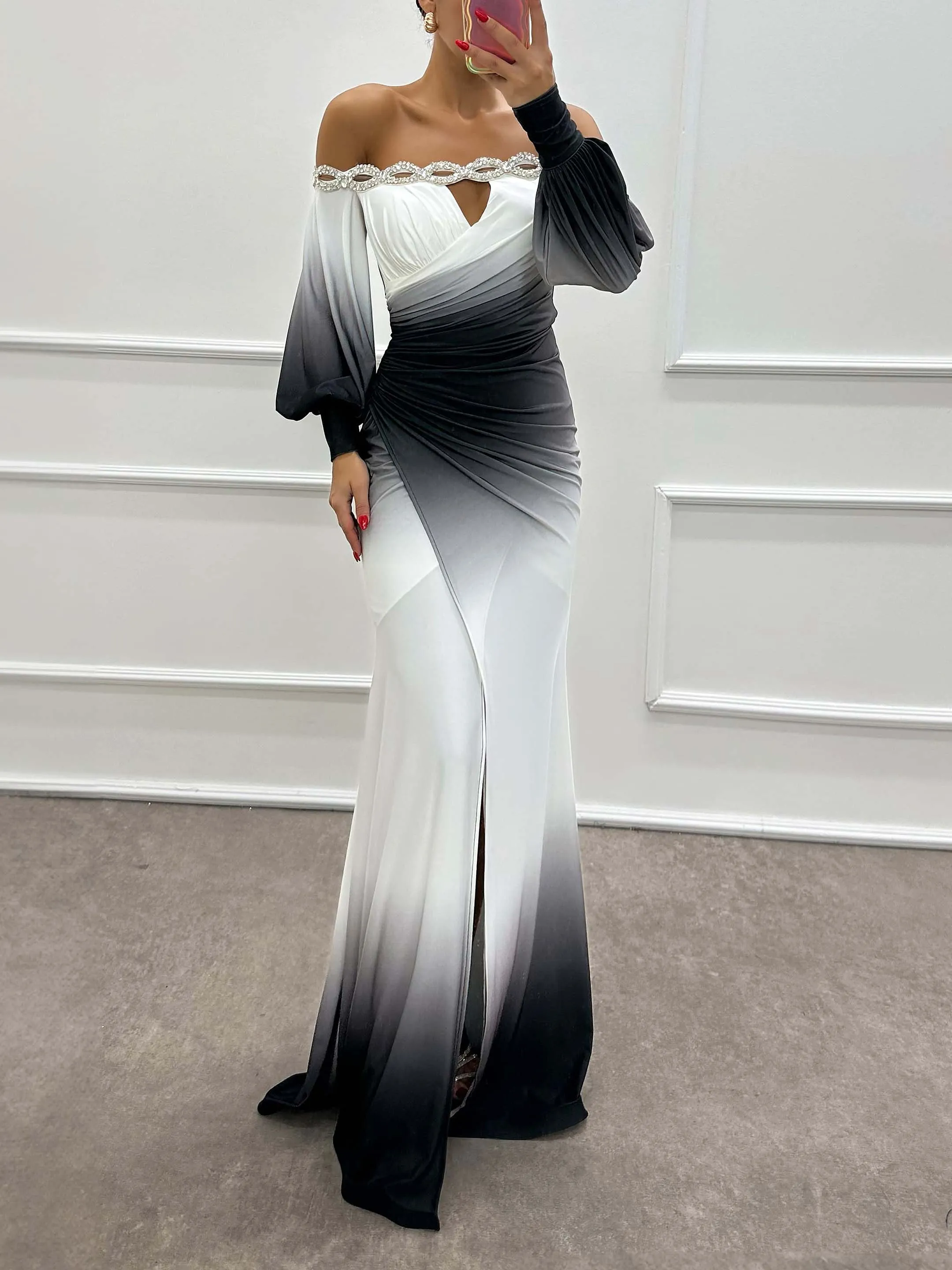 Unique Gradient Gradient Straight Shoulder Evening Dress