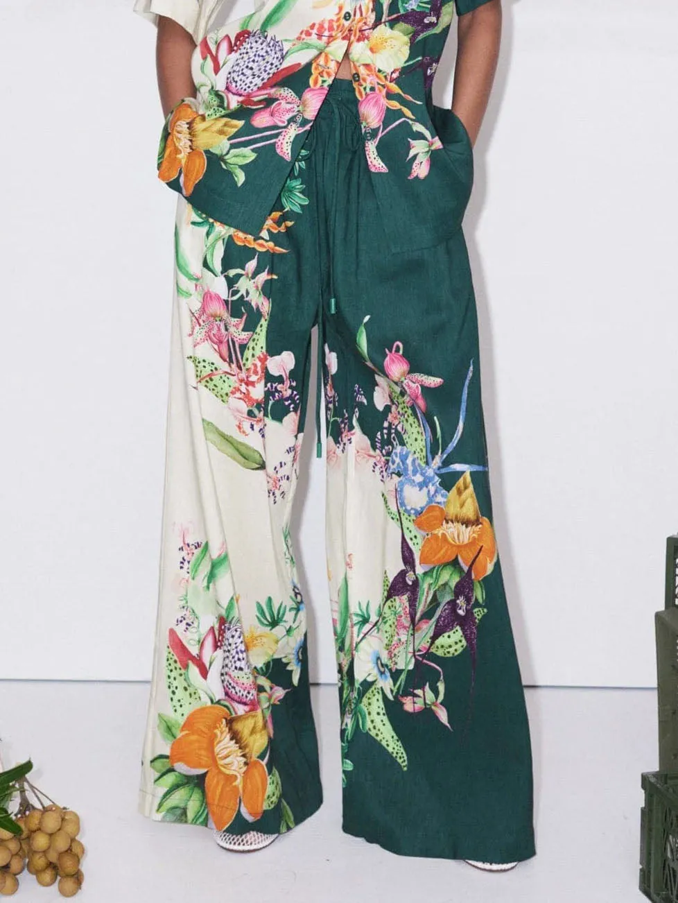 Unique Positioning Retro Print Loose Wide-Leg Pants
