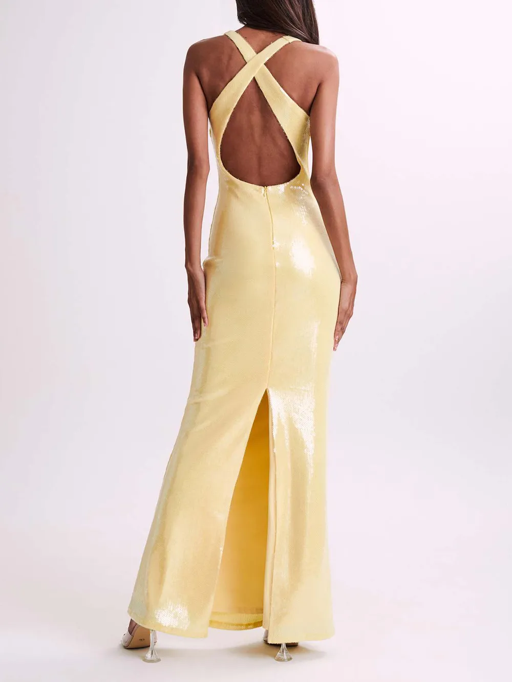 Sexy Hollow Sequined Slit Maxi Dress