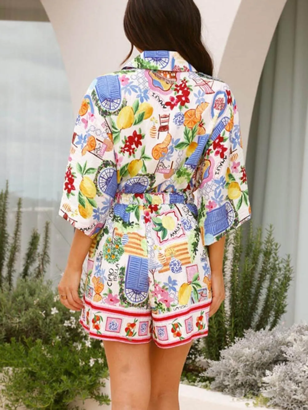 Unique Summer Floral Print Waist Drawstring Loose Belt Jumpsuit