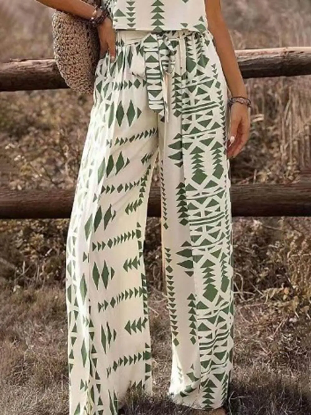 Geometric Print Loose Casual Wide Leg Pants