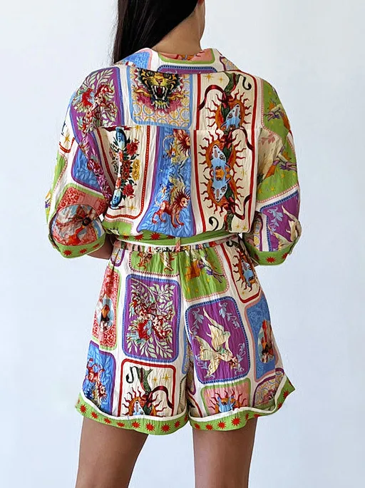 Unique Printed Holiday Shorts Jumpsuit