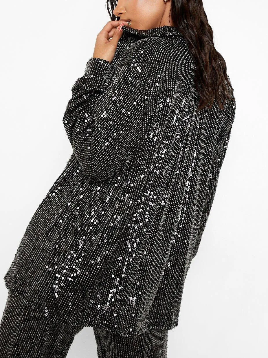Sequined Long-Sleeved Ultra-Loose Blazer