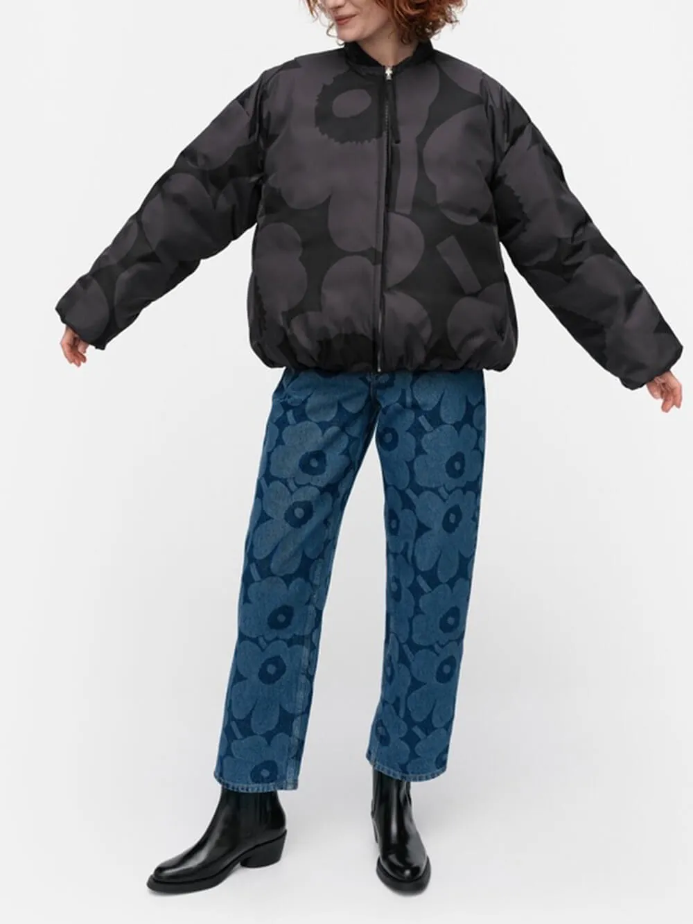 OverSize Style Stand Collar Bomber Jacket Printed Coat