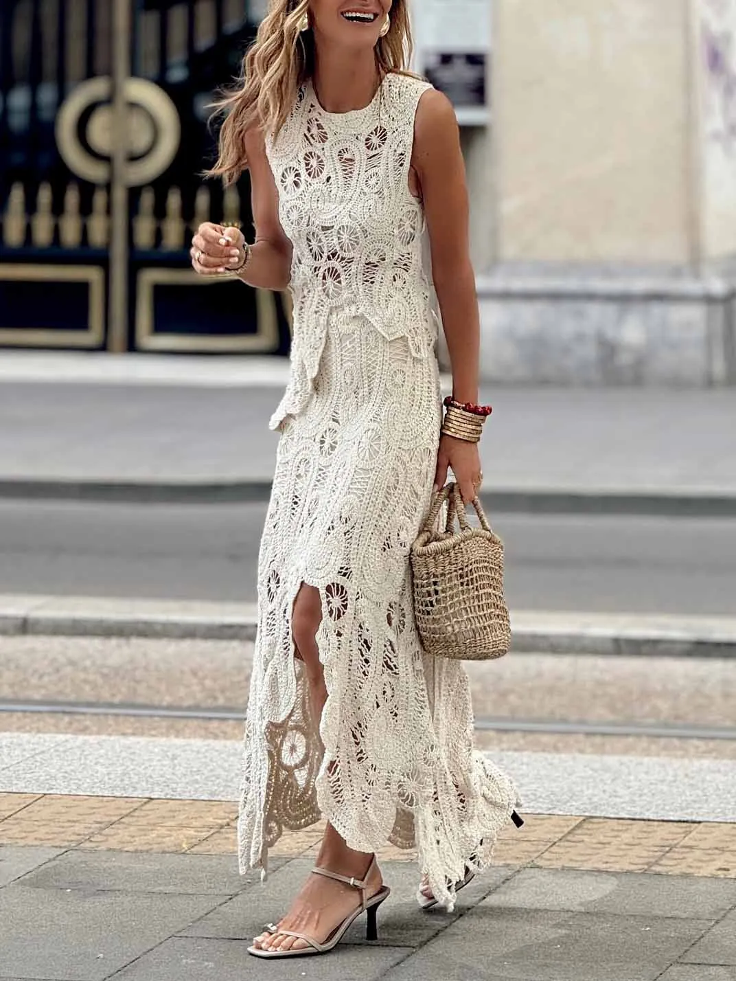 Casual Irregular Hollow Lace Skirt