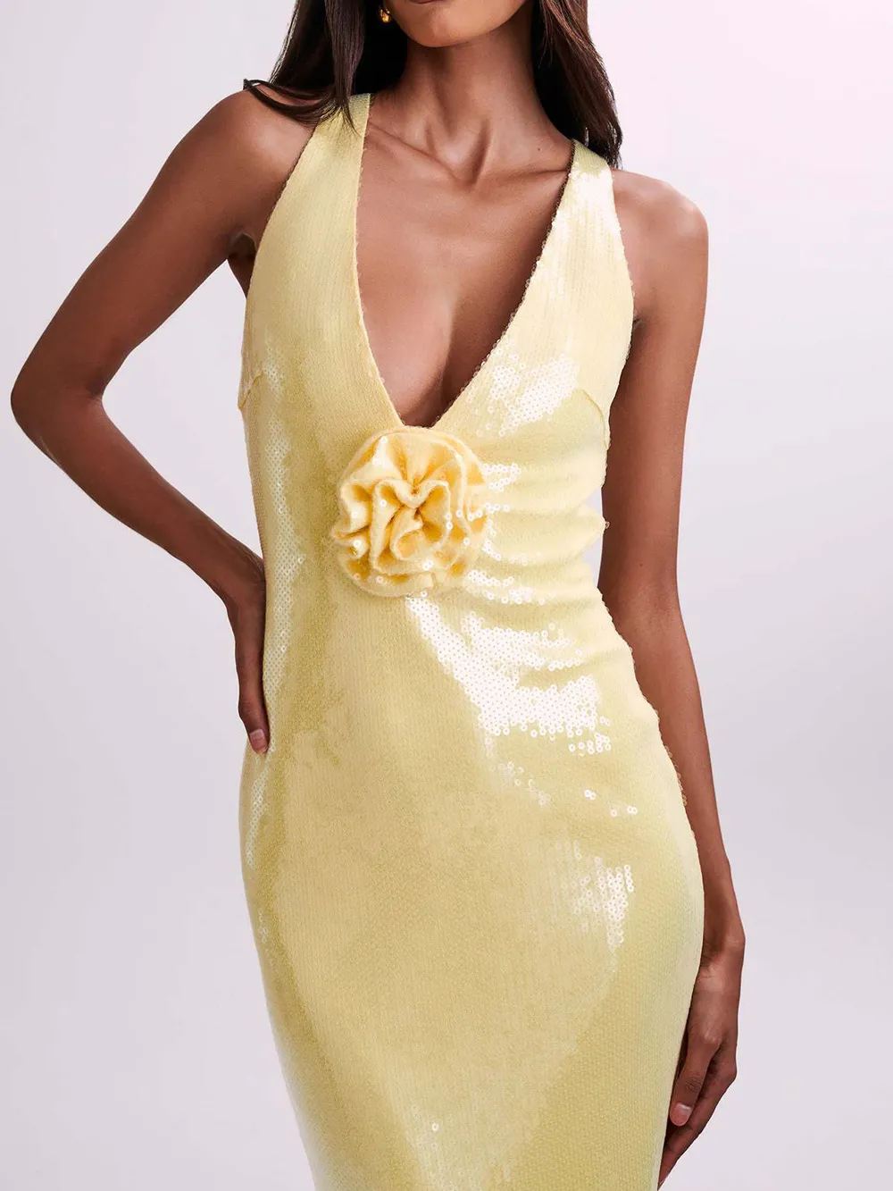 Sexy Hollow Sequined Slit Maxi Dress