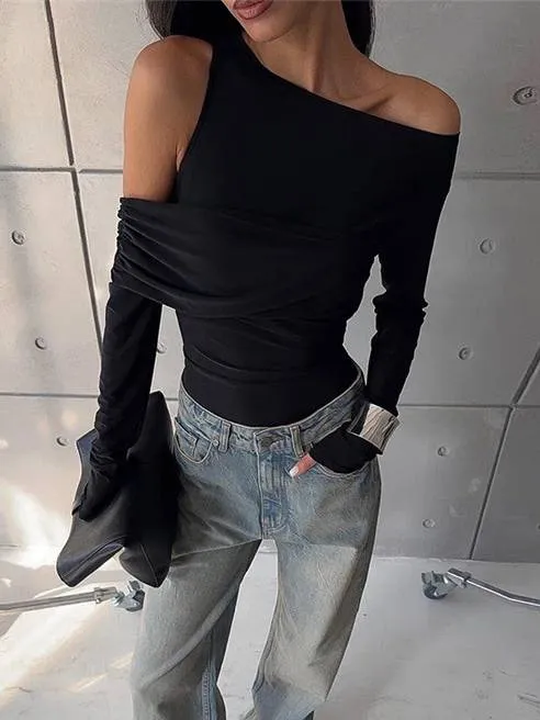 Irregular Shoulder Slim-Fit Tee