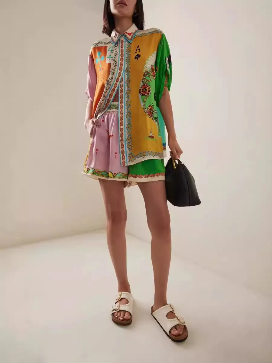 Unique Personality Graffiti Print Shorts Two-piece Set