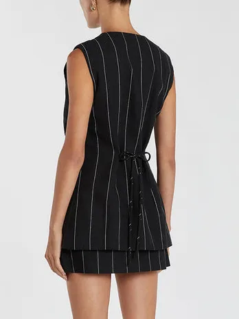 Versatile Striped Lace-Up Sleeveless Vest