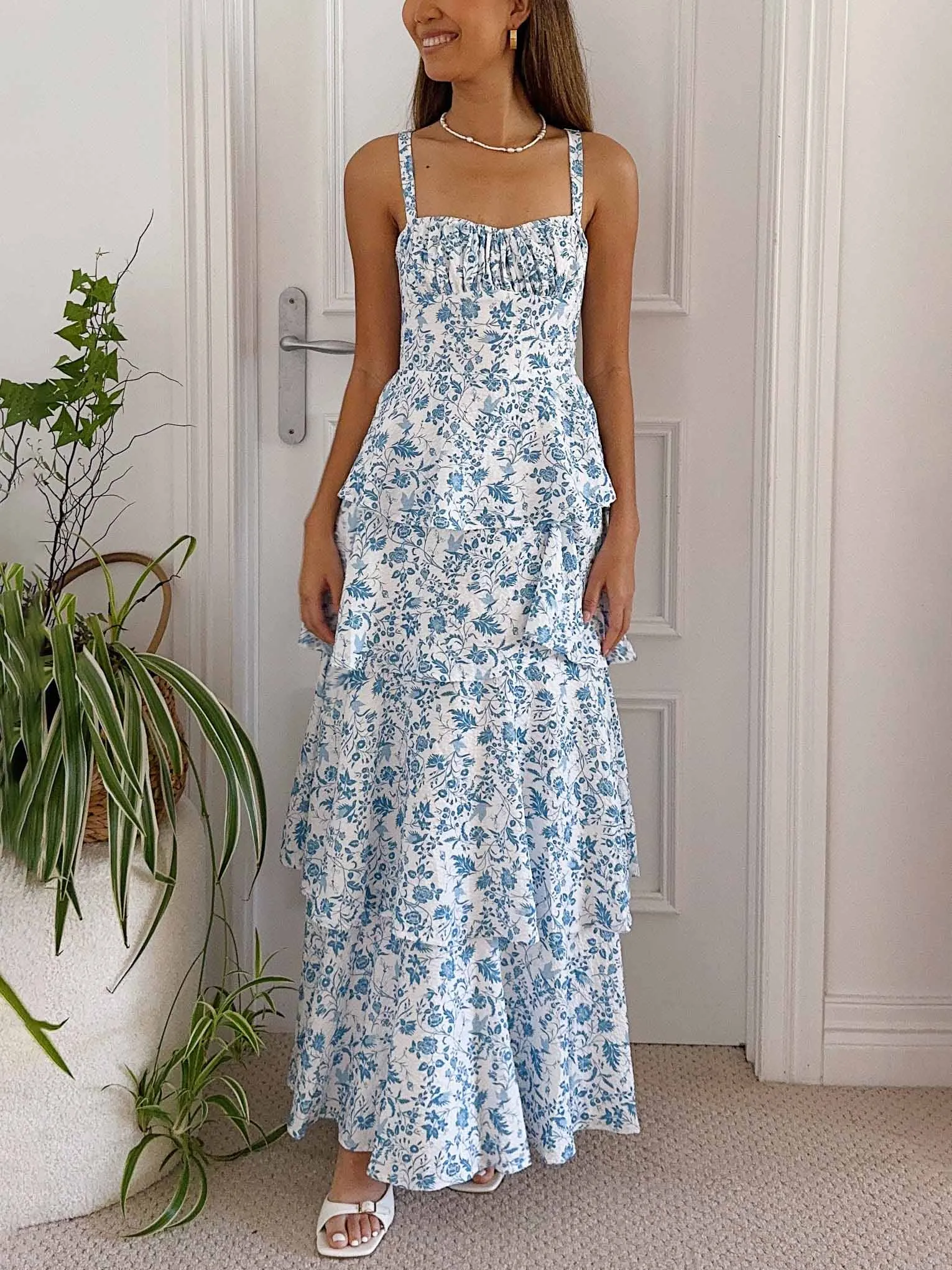 Sweet Floral Backless Sexy Midi Dress