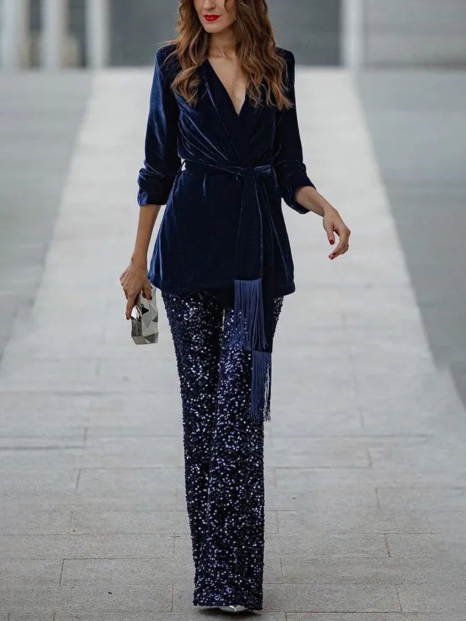 Elegant Fringe Casual Lapel Tie Jacket