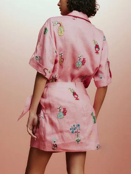 Casual Printed Shirt Collar Cardigan Two-piece Set