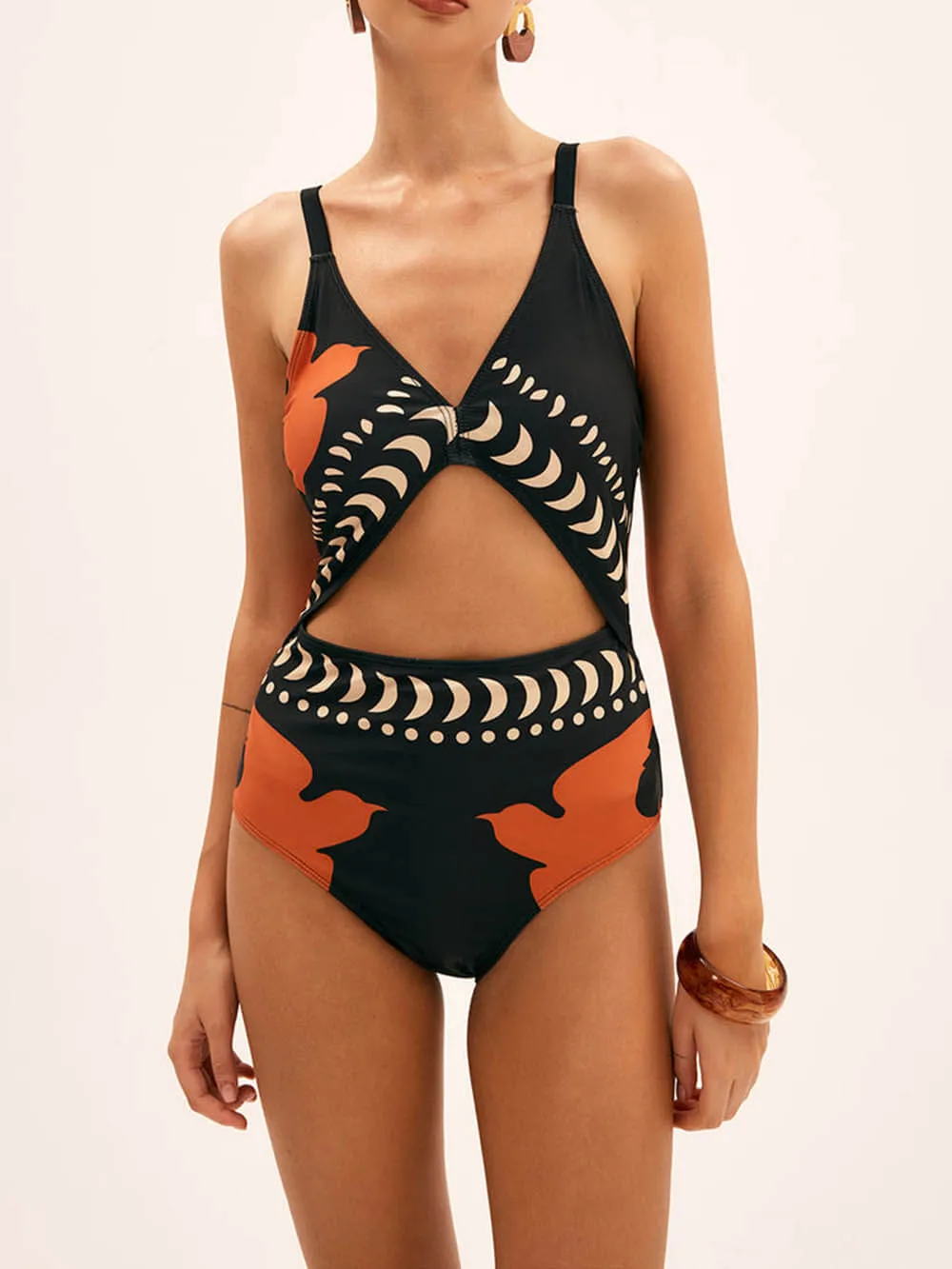 Unique Bird Print Mesh Cover Up Maxi Skirt