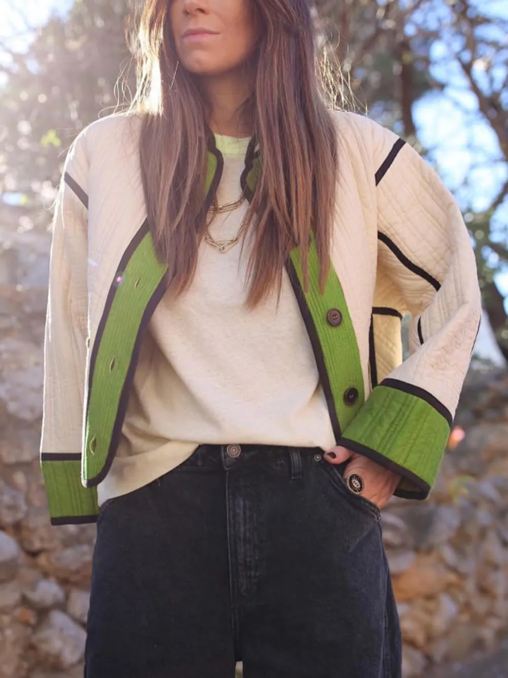 Casual O-Neck Patchwork Autumn Quilted Jacket