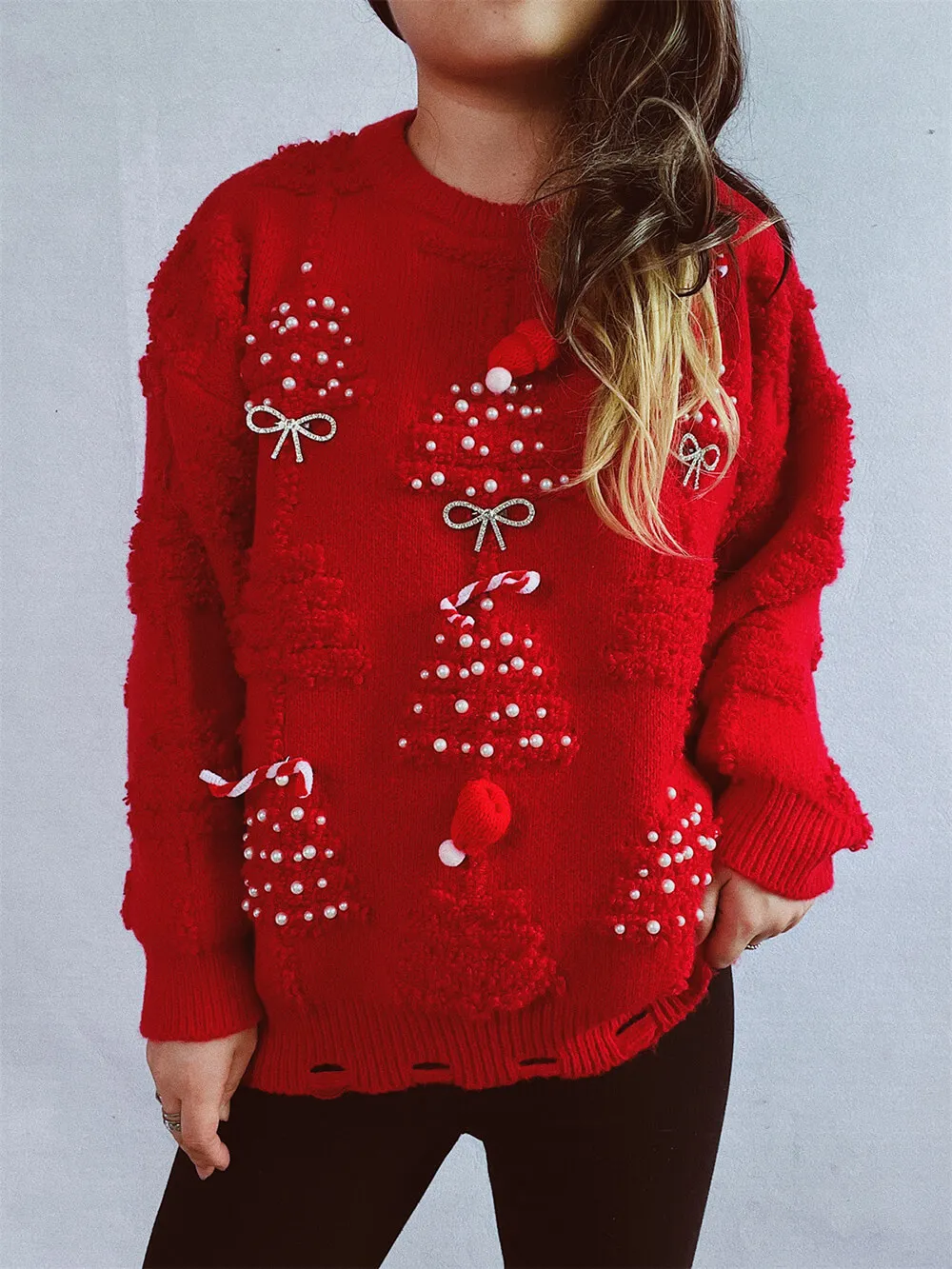 Christmas Tree Decoration Flocked Sweater