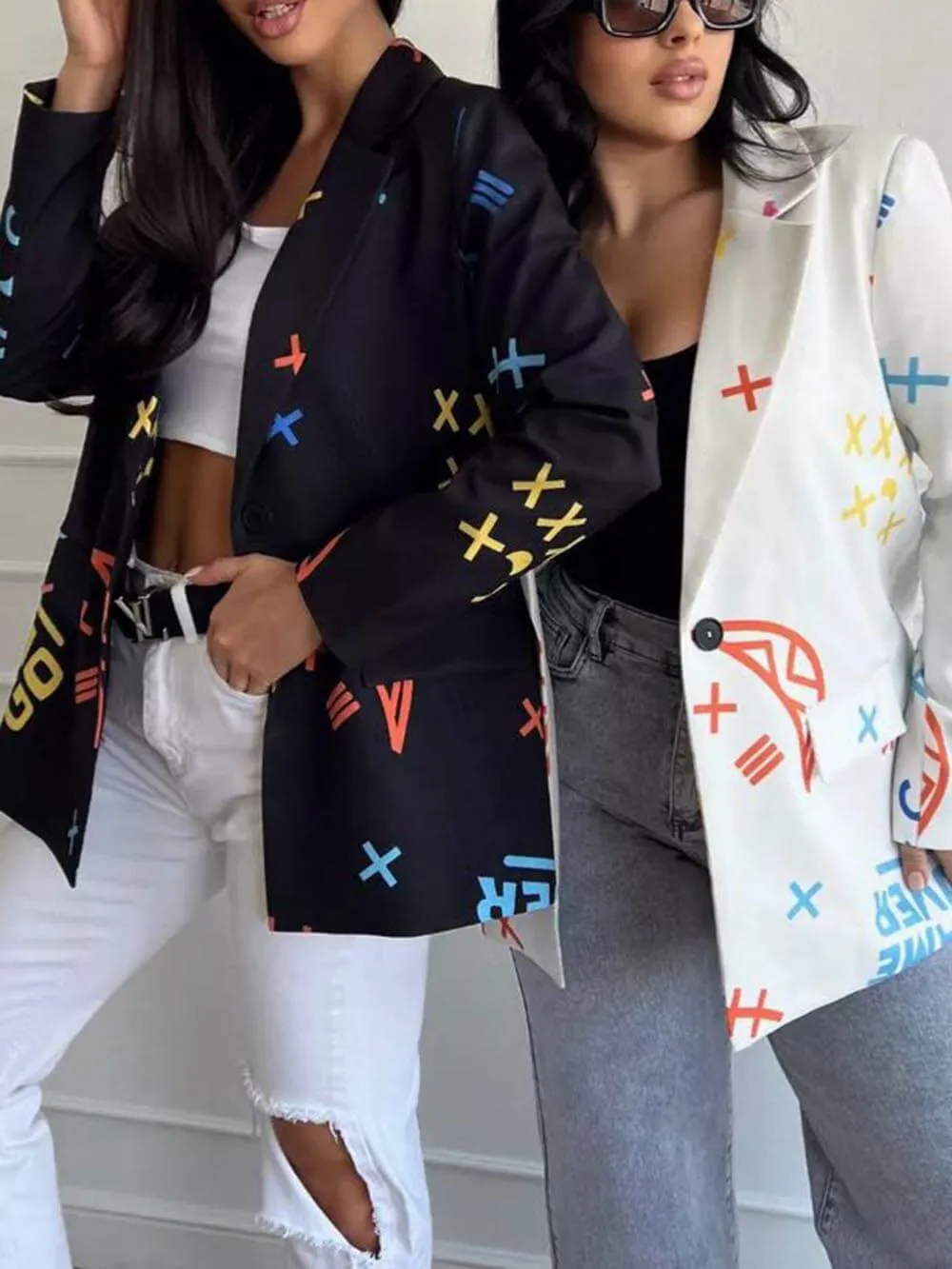 Casual Lazy Style Graffiti Print Loose Suit Jacket