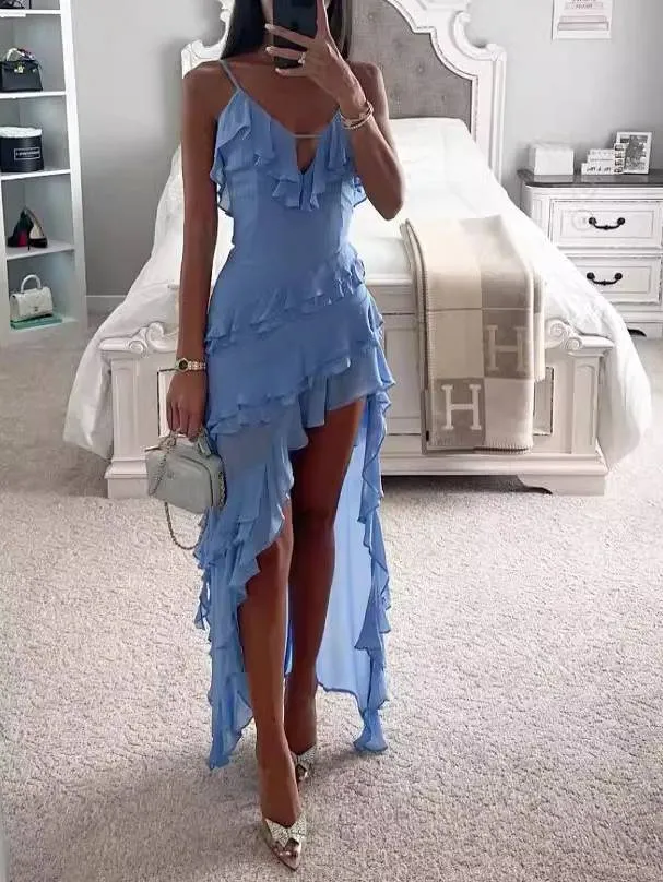 Irregular  Ruffle Suspender Dress