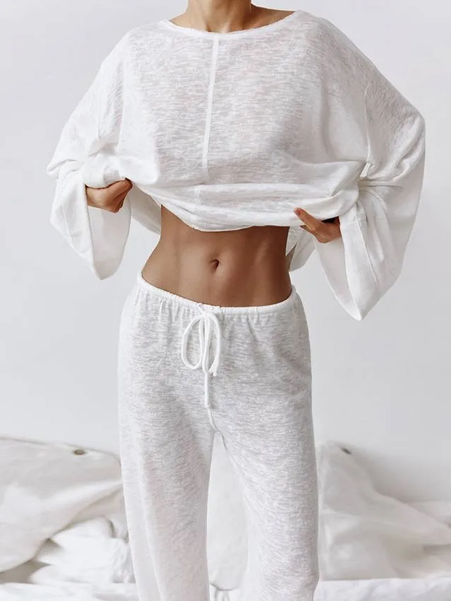 Round Neck Long Sleeve Trousers Two-Piece Home Clothes