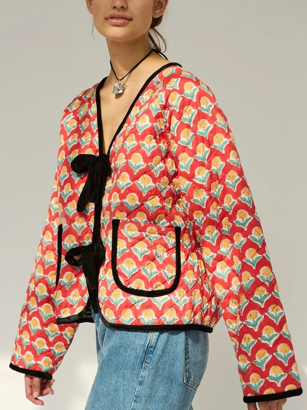 Fashionable Casual Lace-up Printed Cotton Jacket