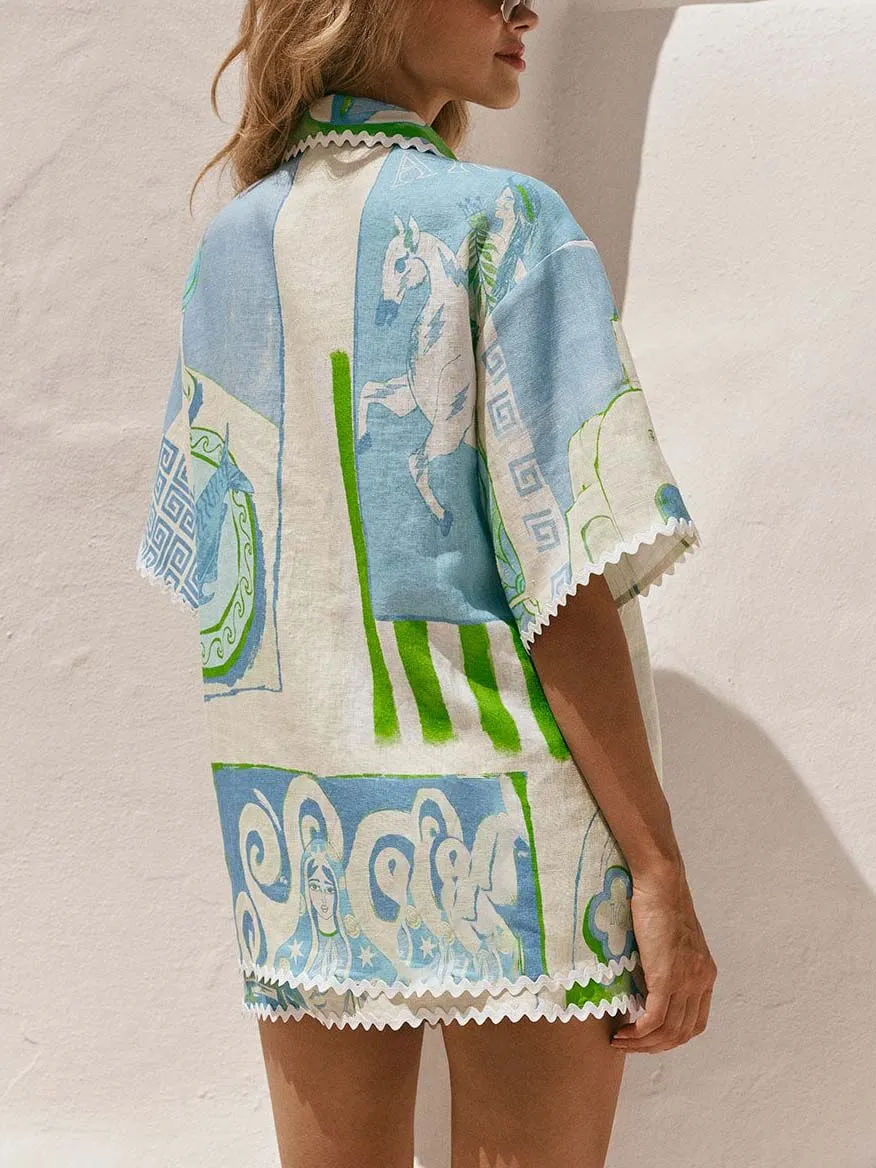 Unique Painted Print Lace Shirt