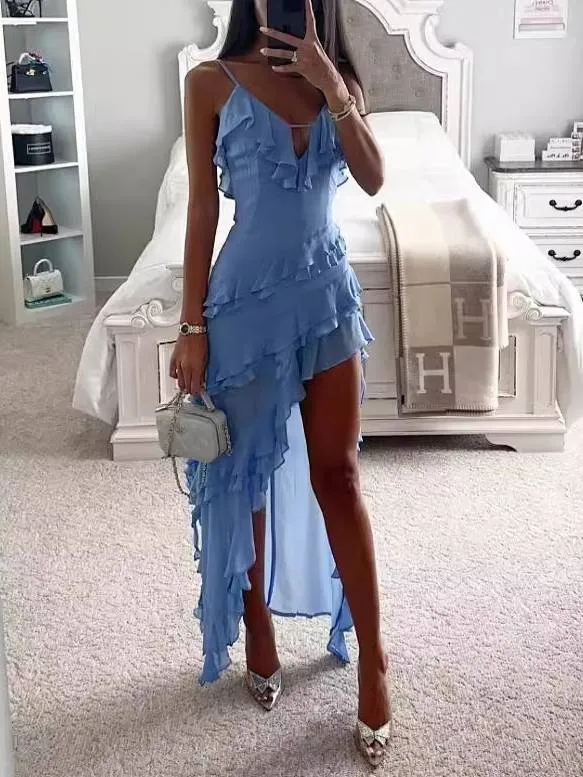 Irregular  Ruffle Suspender Dress