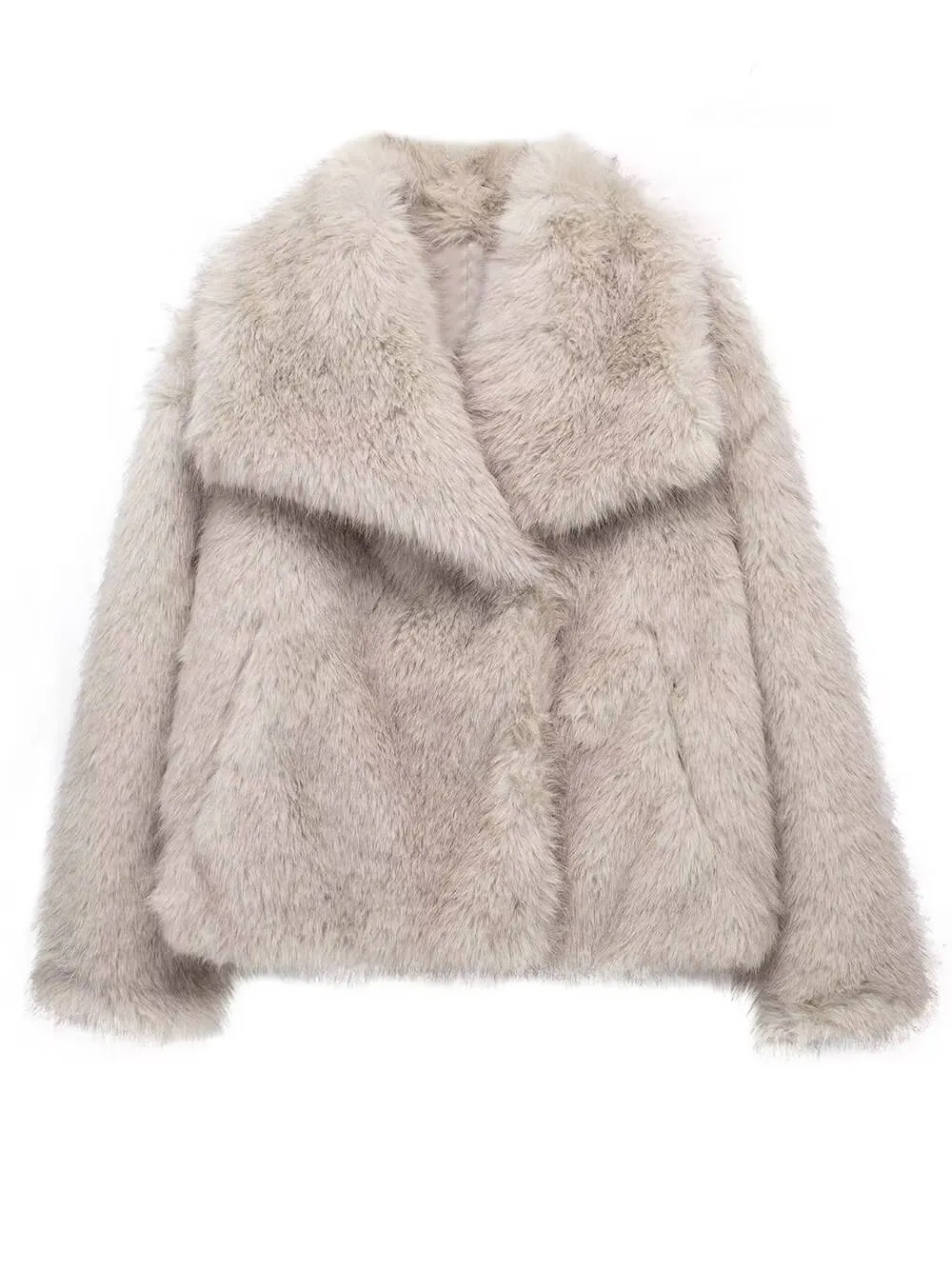 Fashionable Large Lapel Faux Fur Short Fluffy Coat