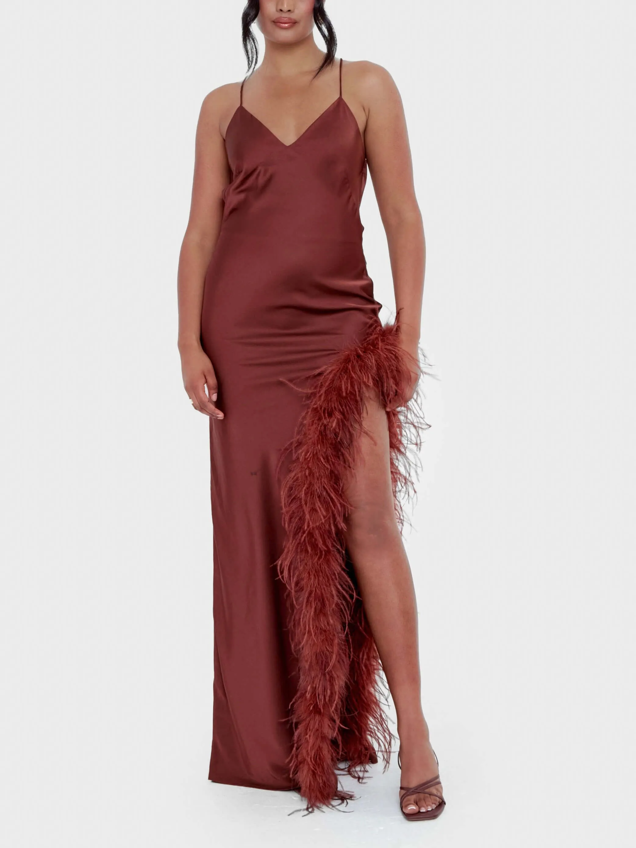 Elegant Sexy Satin Stripe Slit Maxi Dress