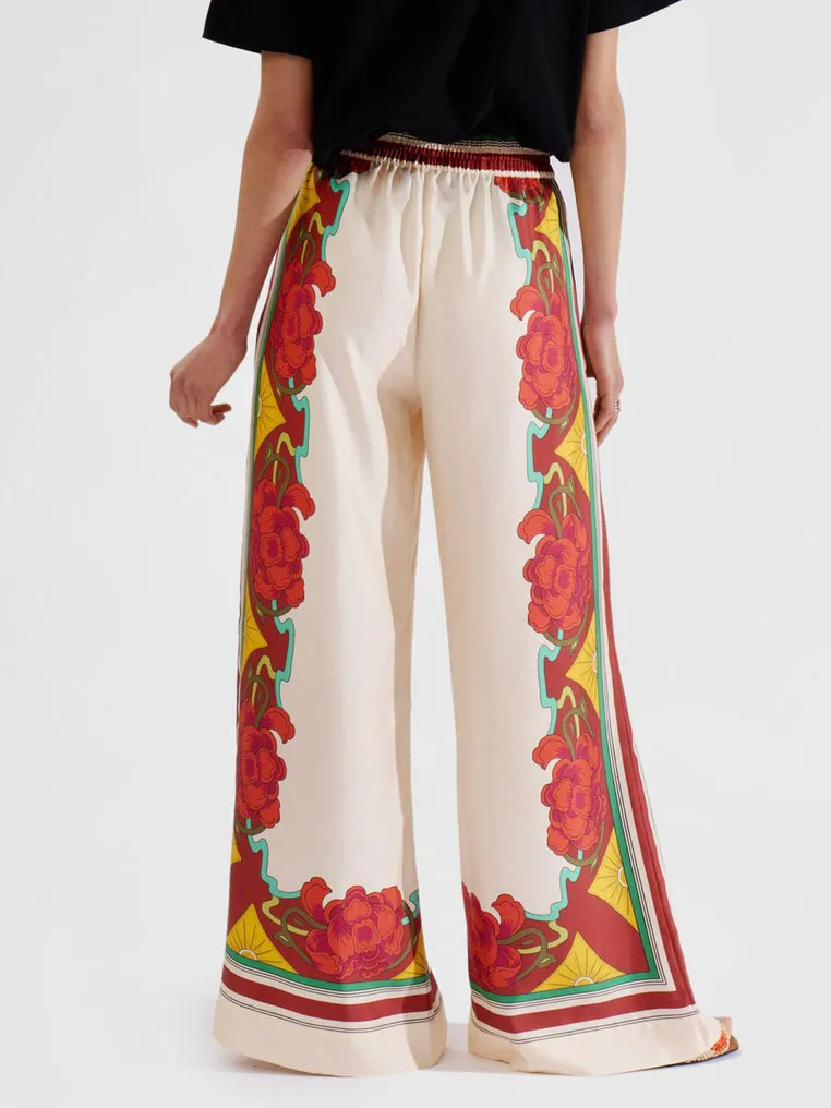 Exquisite Floral Print Elastic Waist Wide-leg Pants
