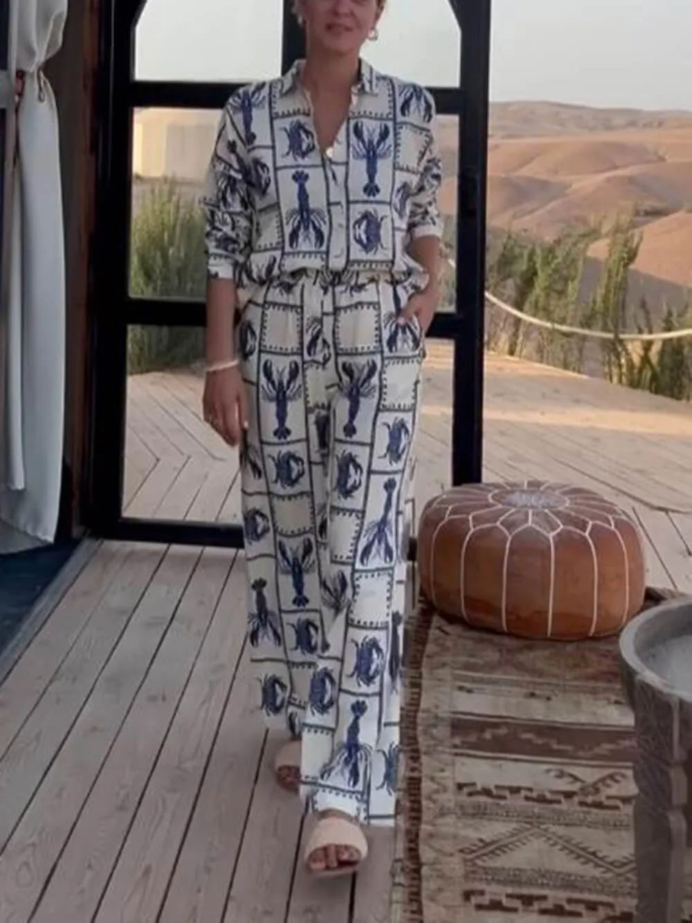 Unique Fun Lobster Pattern Printed Loose Shirt