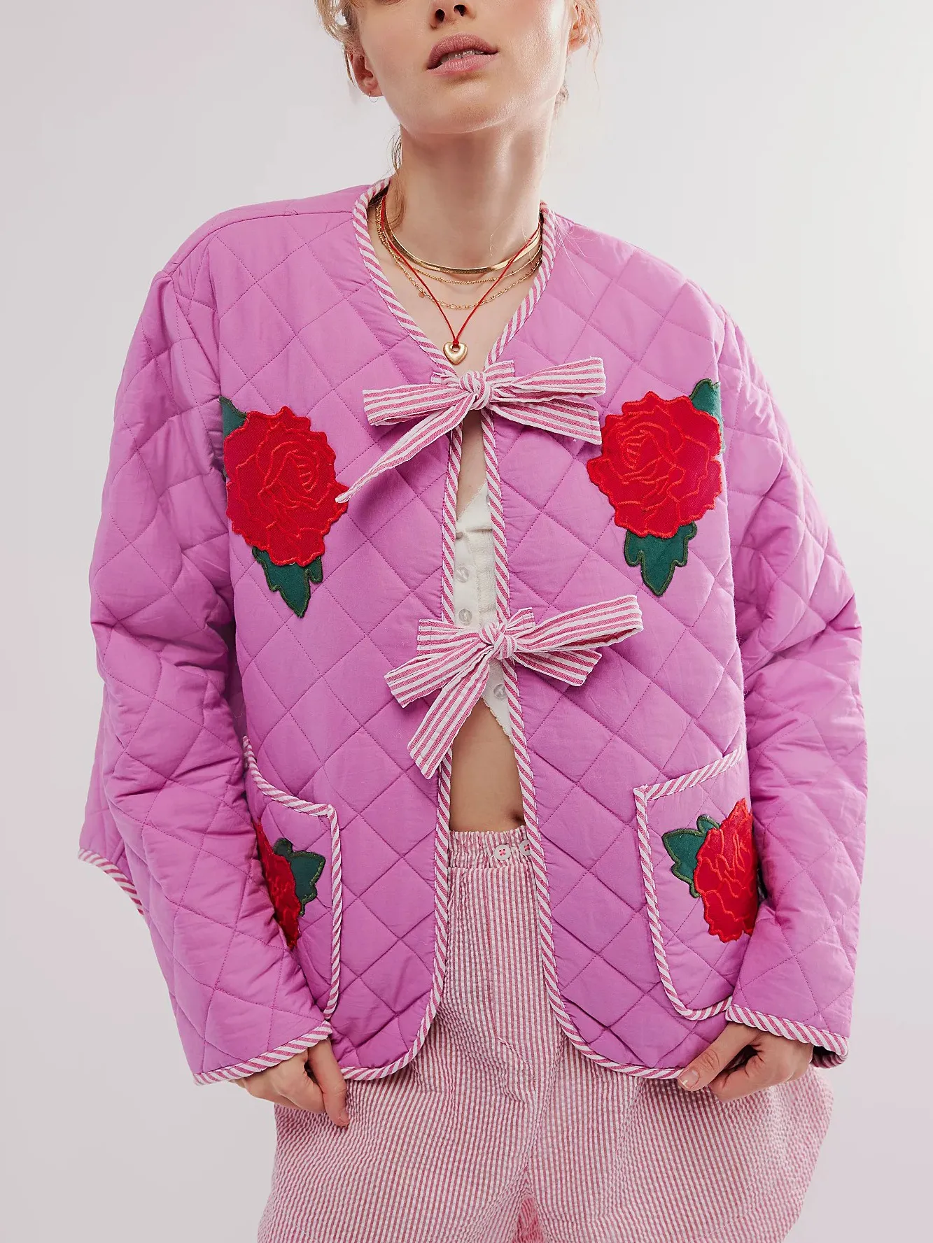 Casual Flower Embroidered Cotton Warm Jacket
