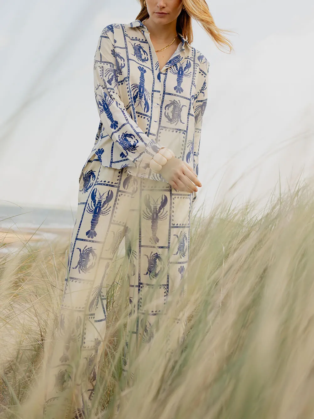 Unique Fun Lobster Pattern Printed Loose Shirt