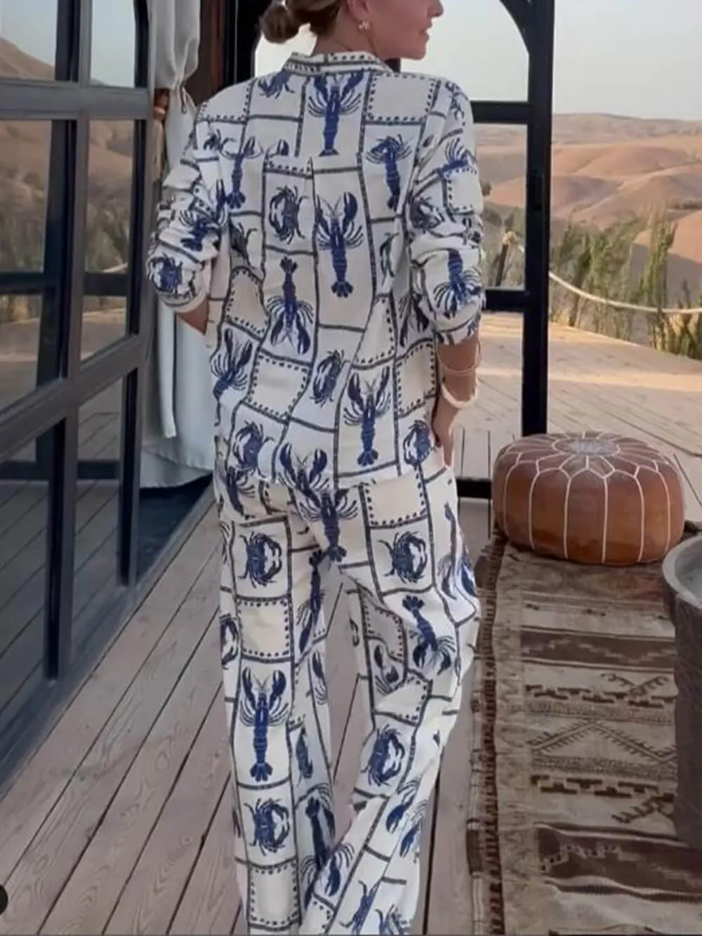 Unique Fun Lobster Pattern Printed Loose Shirt