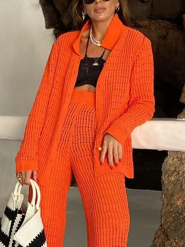 Casual Holiday Solid Color Knitted Loose Shirt