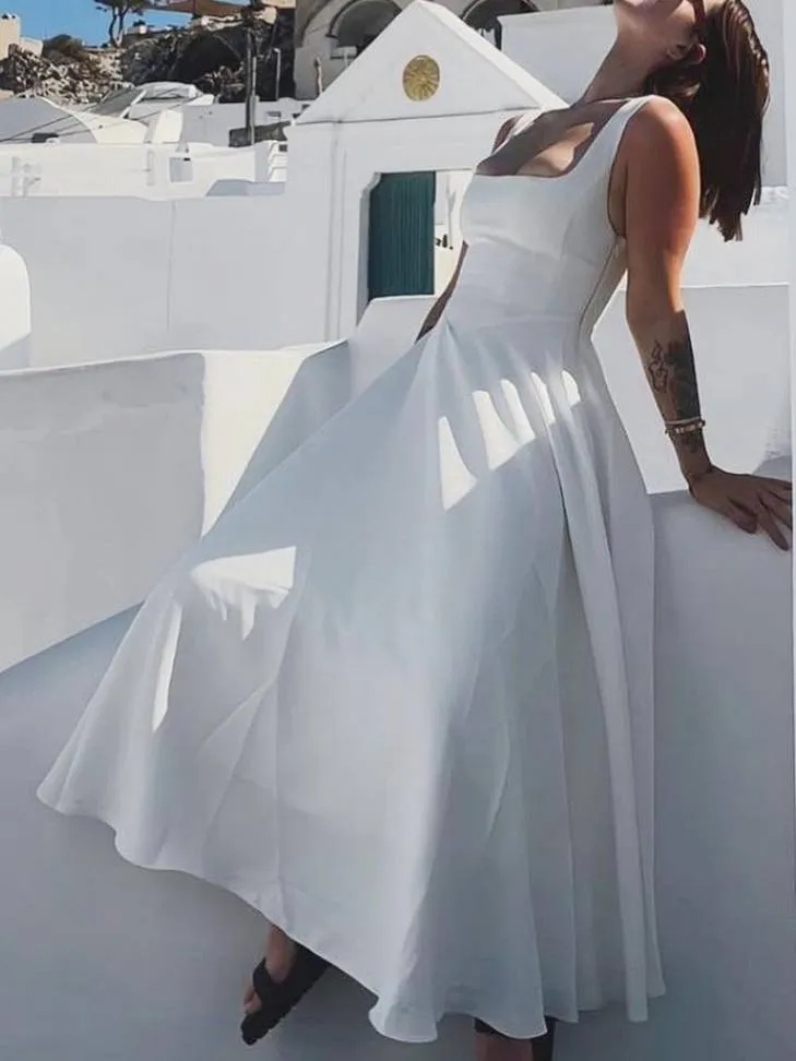 Elegant Sling Square Collar Large Swing MidI Dress