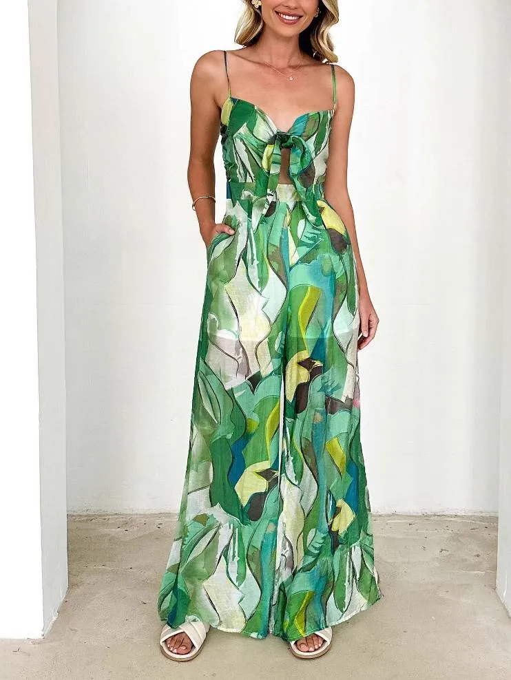 Printed suspender jumpsuit