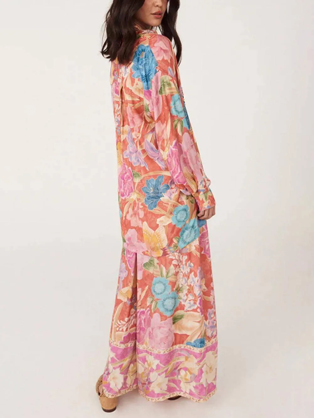 Unique casual floral Print Button Down Oversized Blouse