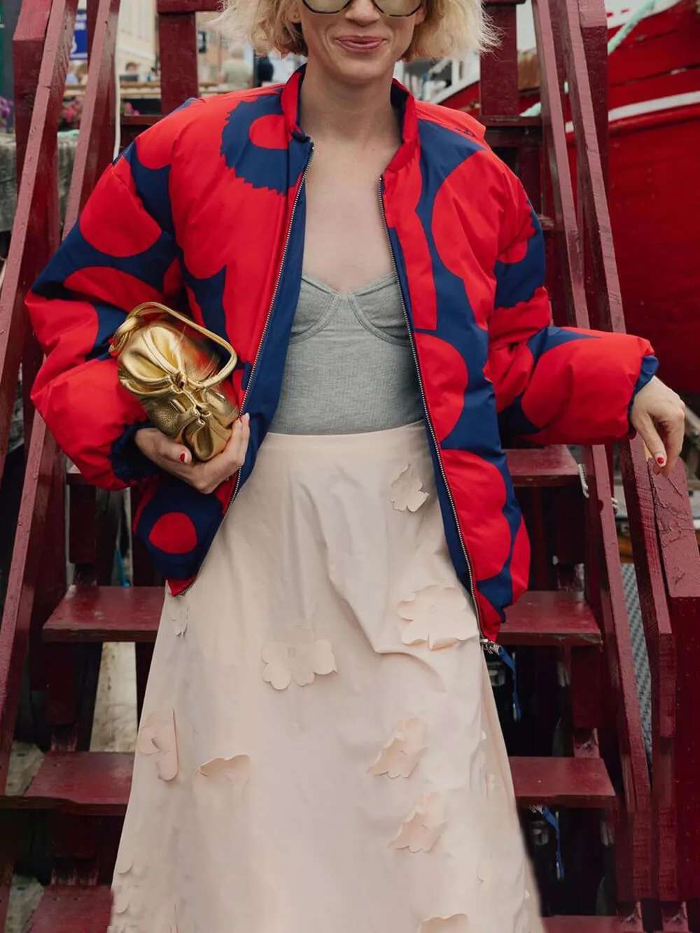 OverSize Style Stand Collar Bomber Jacket Printed Coat