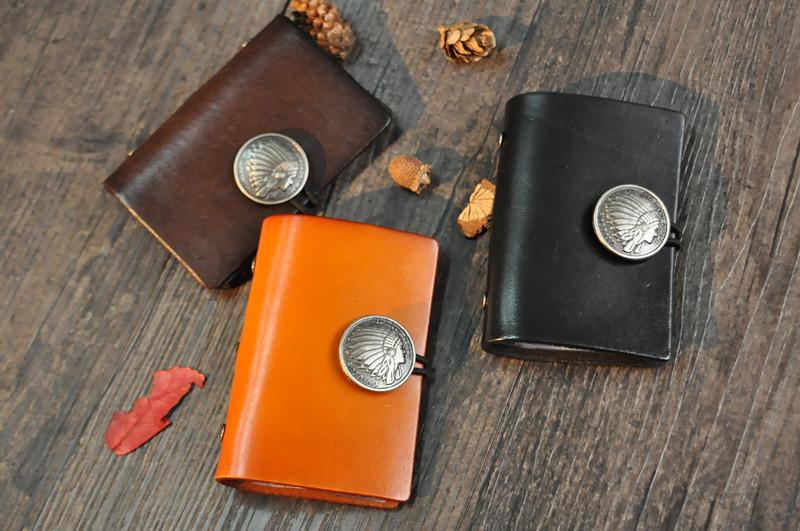 Original leather small card bag, retro vegetable tanned leather Indian head multi-card bag