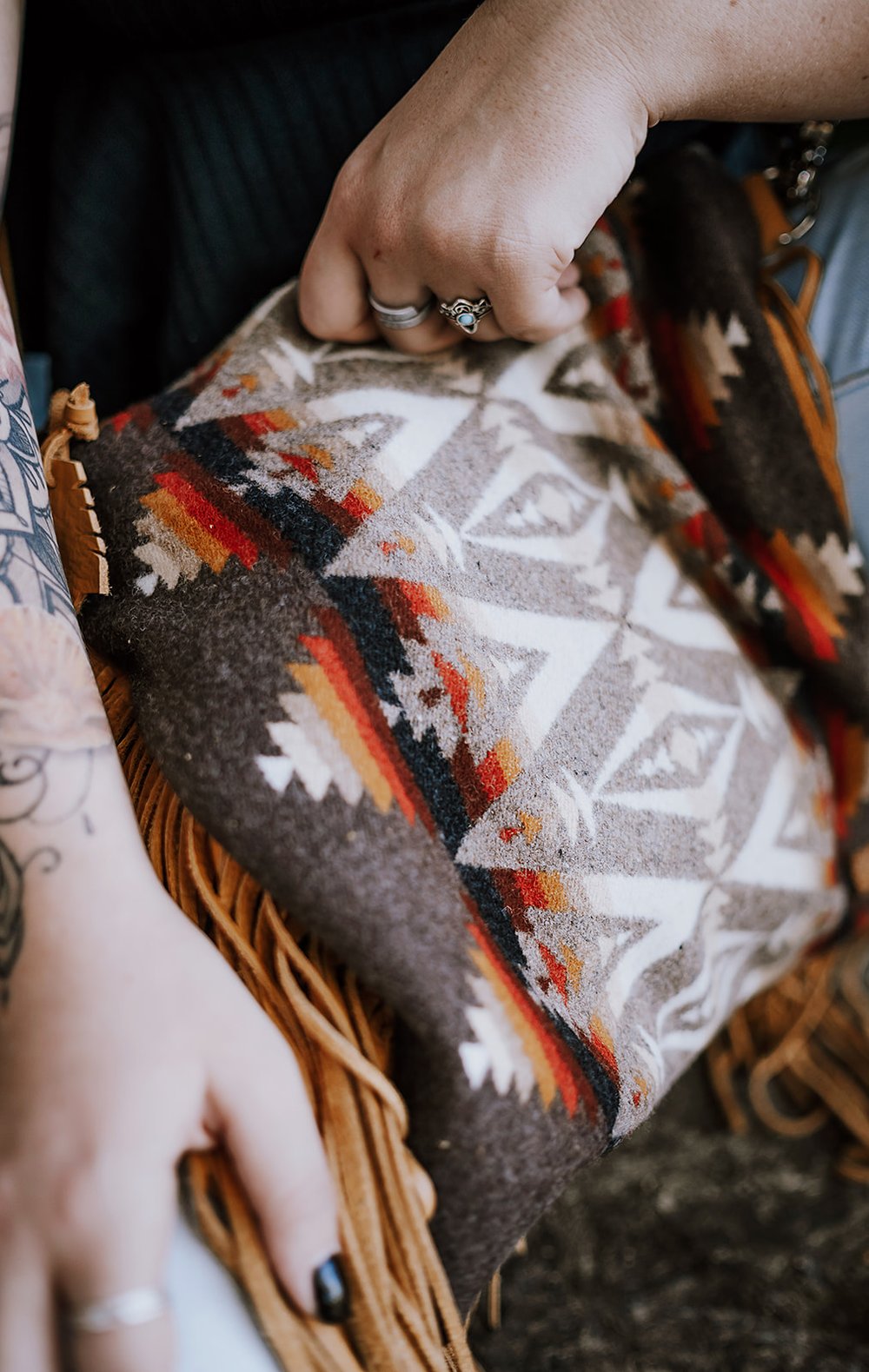 SOUTHWESTERN FRINGE BAG IN PACIFIC CREST + CARAMEL LEATHER