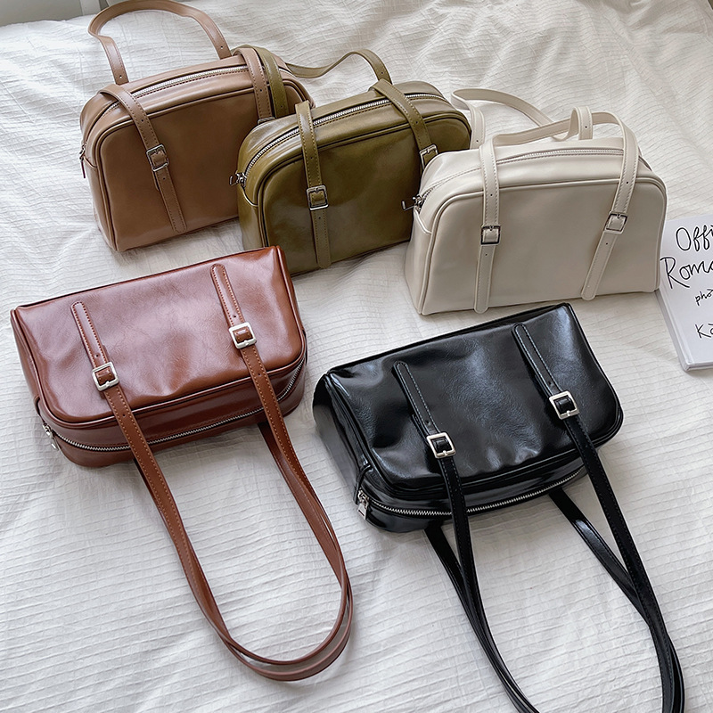 Large Shoulder Retro Bright Leather Tote Bag