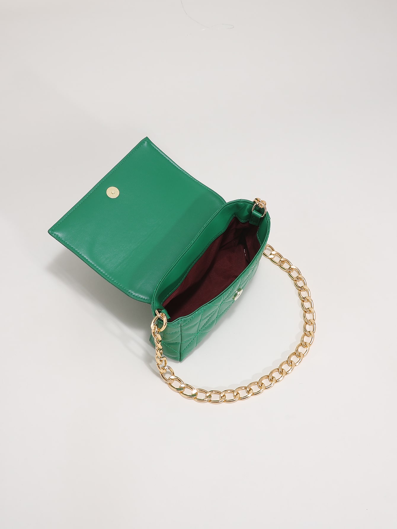 Minimalist quilted chain-embellished square bag