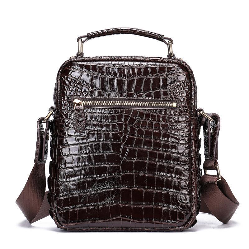 Men's Crocodile Pattern Shoulder Bag Leather Adjustable Shoulder Strap Business Crossbody Bag
