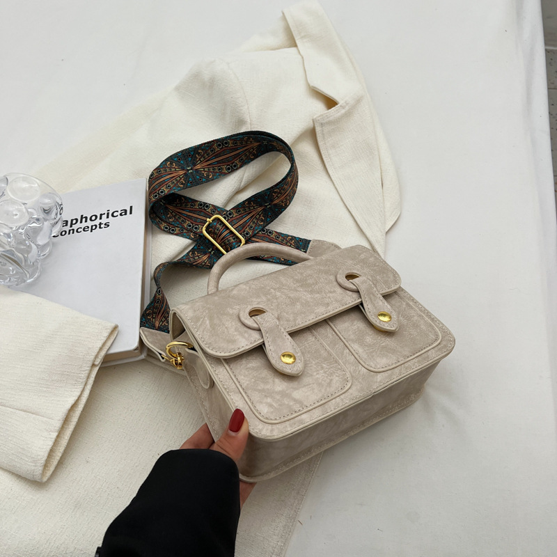 Retro Wide Shoulder Strap Shoulder Bag Fashion Simple Crossbody Bag