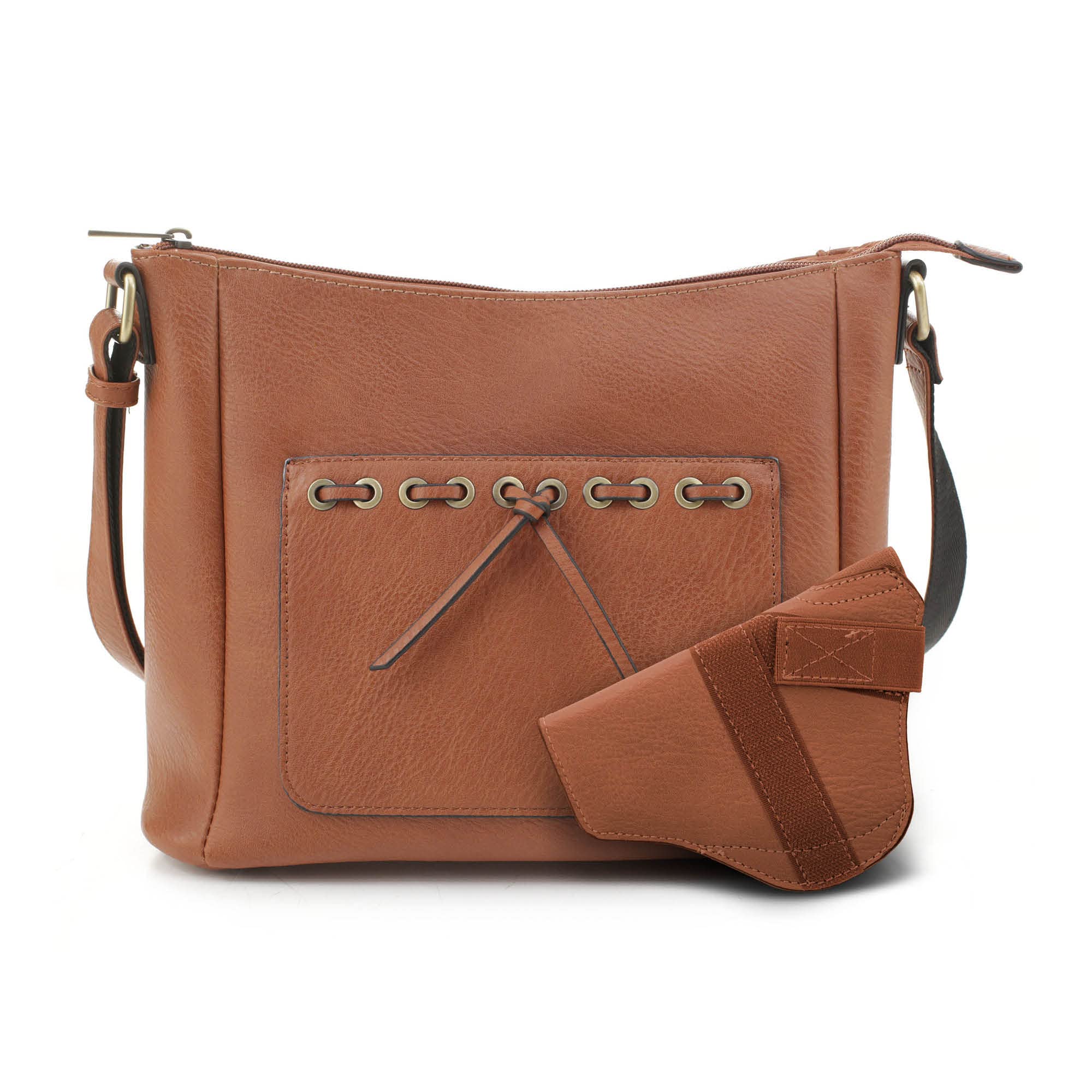 Esther Concealed Carry Crossbody Bag Gunbag Shoulder Purses For Women with Lock and Key-Tan